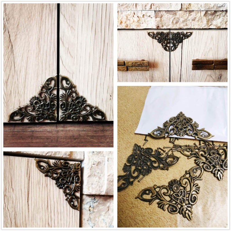 dophee 4Pcs Vintage Style Corner Protector Guards Floral Pattern Edge Cover Decoration Hardware for Wood Boxes Cabinet Photo Frame Jewelry Box Table Desk - Image 4