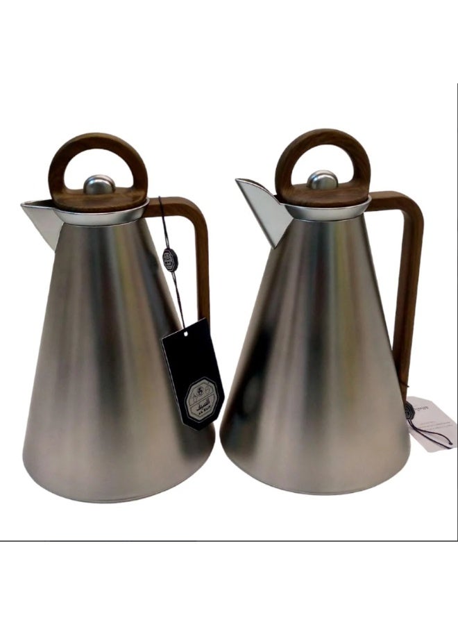 Al-Saif Milia Thermos Set, Matte Copper with Wooden Handle, 1 Liter Capacity