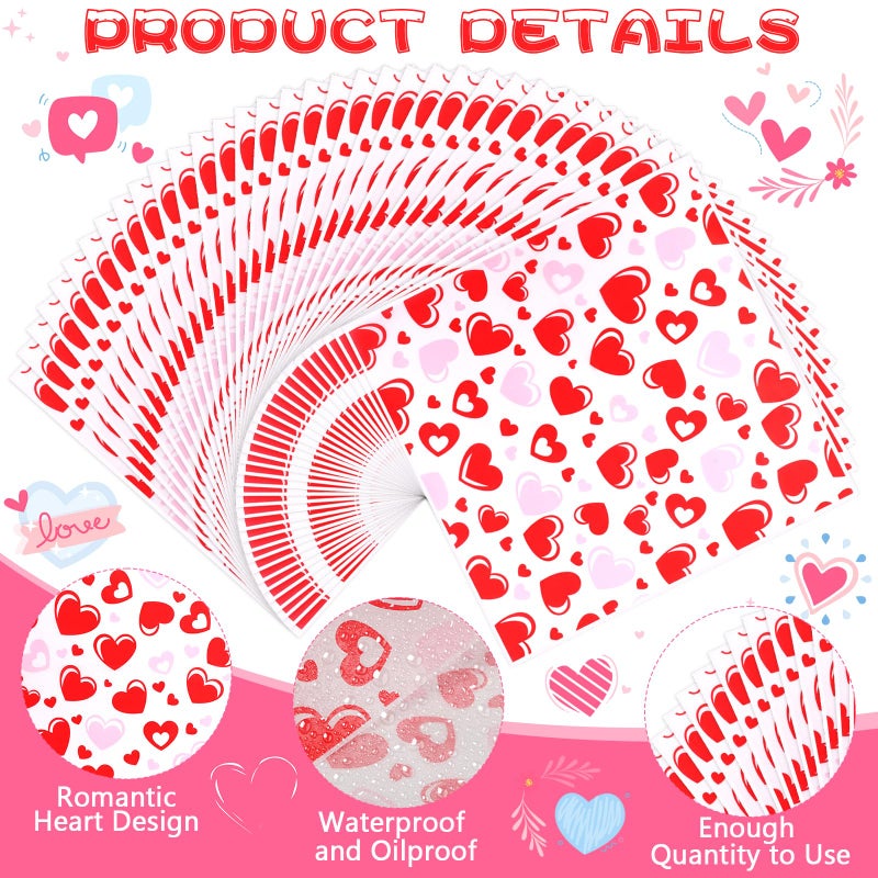 LOAVER 150 Pcs Valentine's Day Wax Paper Sheets for Food,Heart Greaseproof Waterproof Waxed Wrapping Tissue for Deli Baking Picnic Sandwich Cookies Oilproof Basket Liners (9.84 x 9.84 Inch) - Image 3