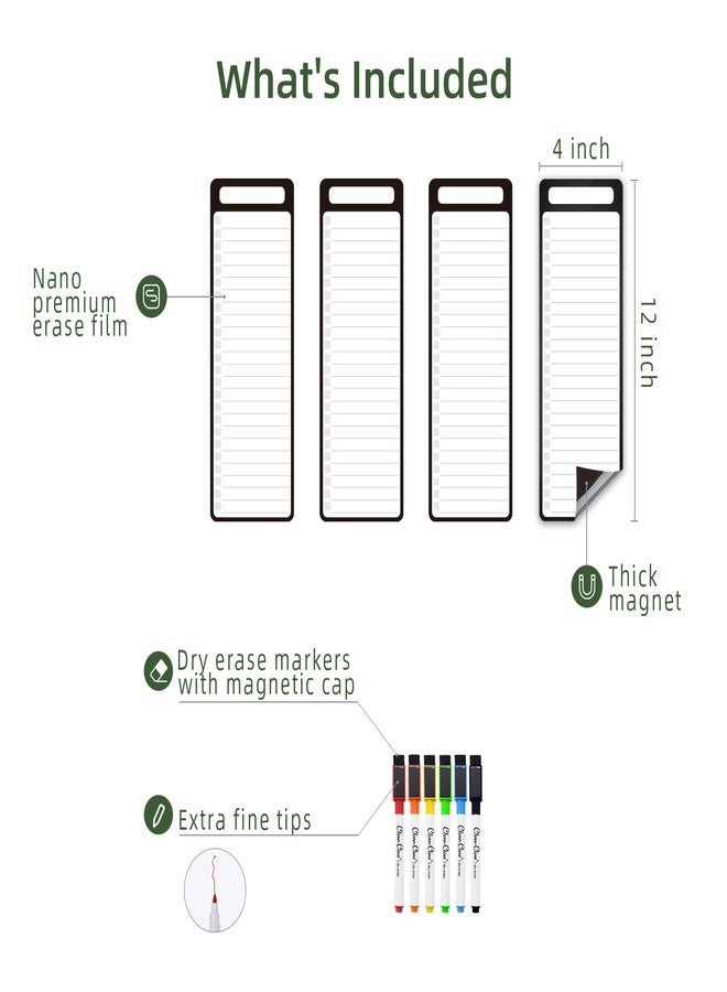 Clever Clean Magnetic Dry Erase List Board - 4"x12" Multifunctional List Board for Fridge - 6 Extra Fine Point Markers Included - Shipped Flat - Image 2