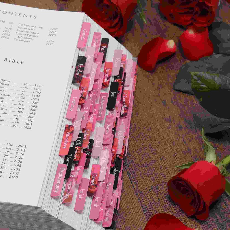 Thinkor Reposition Laminated Bible Tabs, Large Print Stickers, Easy to Read and Apply Bible Tabs for Women and Man (Pink Rose Print) - Image 3