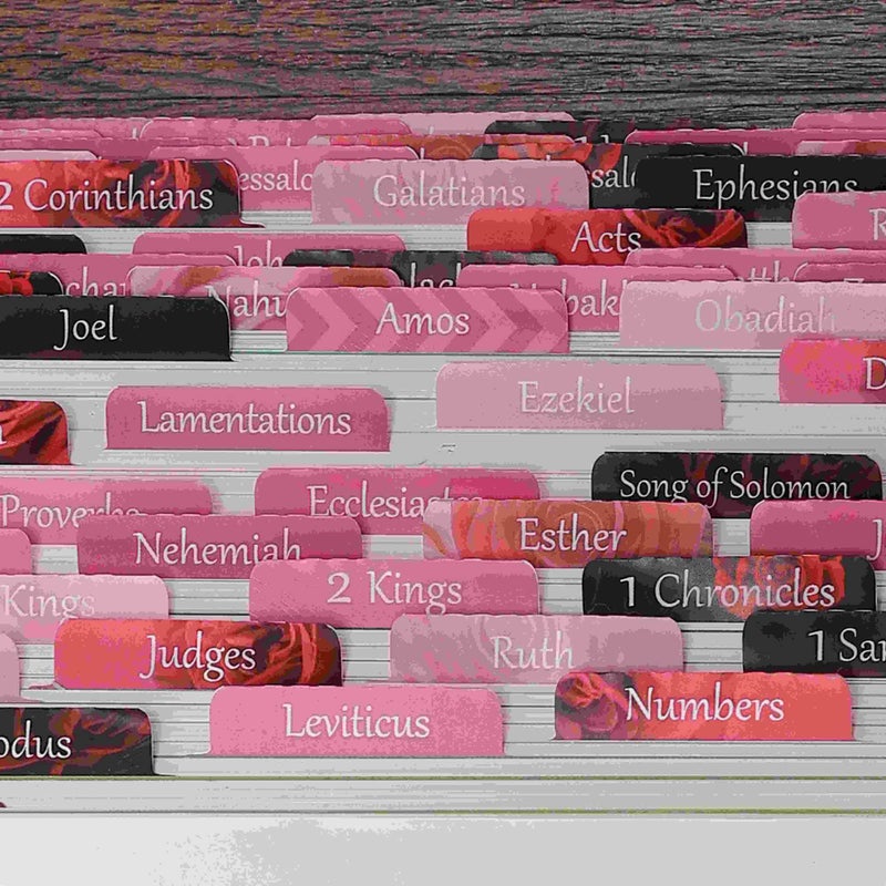 Thinkor Reposition Laminated Bible Tabs, Large Print Stickers, Easy to Read and Apply Bible Tabs for Women and Man (Pink Rose Print) - Image 2