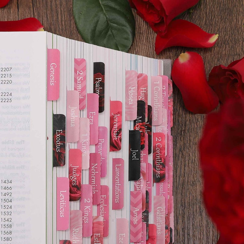 Thinkor Reposition Laminated Bible Tabs, Large Print Stickers, Easy to Read and Apply Bible Tabs for Women and Man (Pink Rose Print) - Image 4