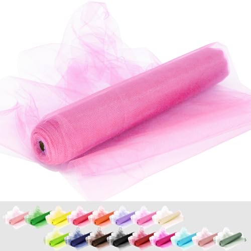 Ableme Deco Pink Tulle Fabric Roll, 54 Inch by 10 Yards (30 ft) for Wedding Party Decoration Spool Bolt, Ceiling Decor, Tutu Skirt, Gift Wrapping, Soft & Drape (Pink) - Image 1