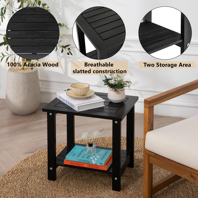 VICTORY RELAX Black Adirondack Outdoor Accent Table â€“ Weather-Resistant Acacia Wood Outdoor End Table with Double Storage, Small Porch Table for Patio, Garden, Lawn, Balcony, and Living Room Use - Image 2