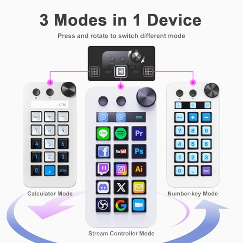 TreasLin VSDinside Macro Keyboard Stream Controller Deck with 18 Customizable Macro Keys support NumbericCalculatorStream Controller Mode to Trigger Actions in OBS Twitch YouTube for Content Creators Streamer Compatible with PC Mac N1 White - Image 3