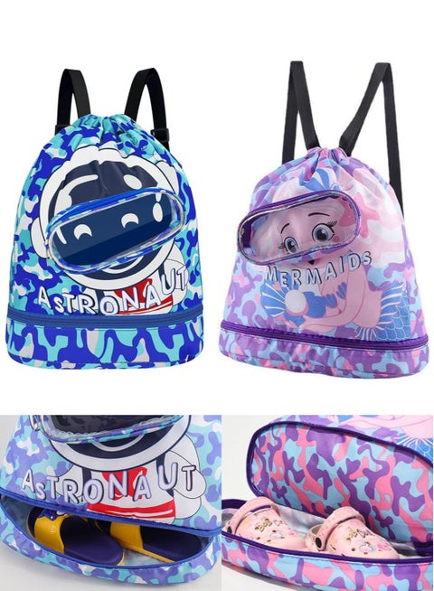 حقيبة ظهر للسباحة للأطفال، حقيبة تخزين مقاومة للماء والفصل بين الجاف والرطب، حقيبة ظهر محمولة برباط للصالة الرياضية والشاطئ وحقيبة معدات حمام السباحة