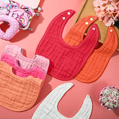 Frienda 6 Pcs Muslin Bibs Burp Cloths for Baby Teething Bandana Bibs 6 Absorbent Layer for Baby Boy Girl Cotton Burping Cloth(Pink Series) - Image 3
