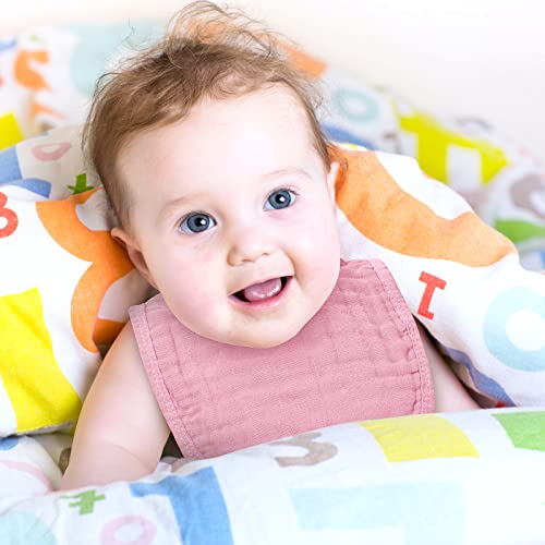 Frienda 6 Pcs Muslin Bibs Burp Cloths for Baby Teething Bandana Bibs 6 Absorbent Layer for Baby Boy Girl Cotton Burping Cloth(Pink Series) - Image 4