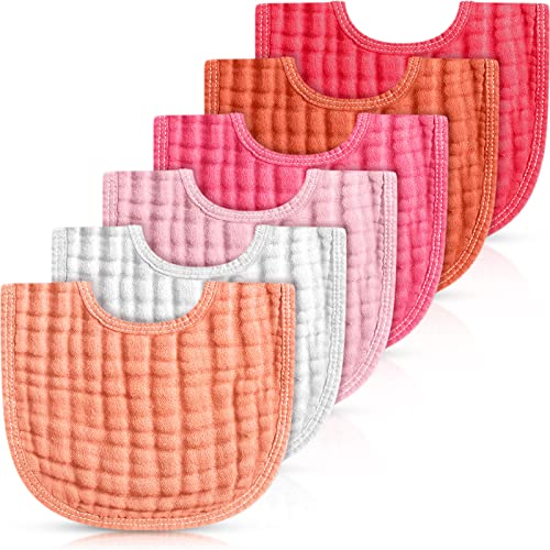 Frienda 6 Pcs Muslin Bibs Burp Cloths for Baby Teething Bandana Bibs 6 Absorbent Layer for Baby Boy Girl Cotton Burping Cloth(Pink Series) - Image 1