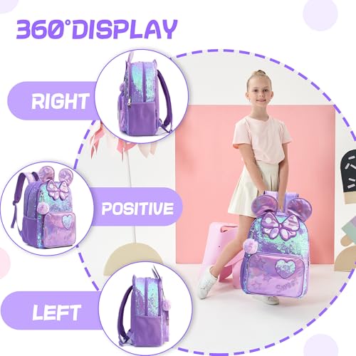 Meetbelify Backpack for Girls 16" Backpacks for Girls for School Sequin Backpack with Lunch Box for Elementary Students - Image 3