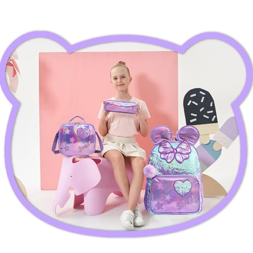 Meetbelify Backpack for Girls 16" Backpacks for Girls for School Sequin Backpack with Lunch Box for Elementary Students - Image 5