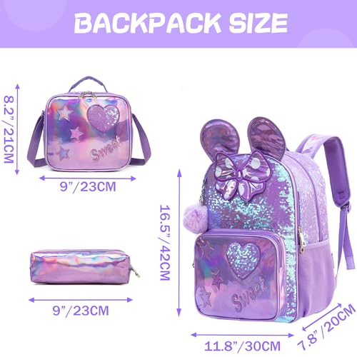 Meetbelify Backpack for Girls 16" Backpacks for Girls for School Sequin Backpack with Lunch Box for Elementary Students - Image 2