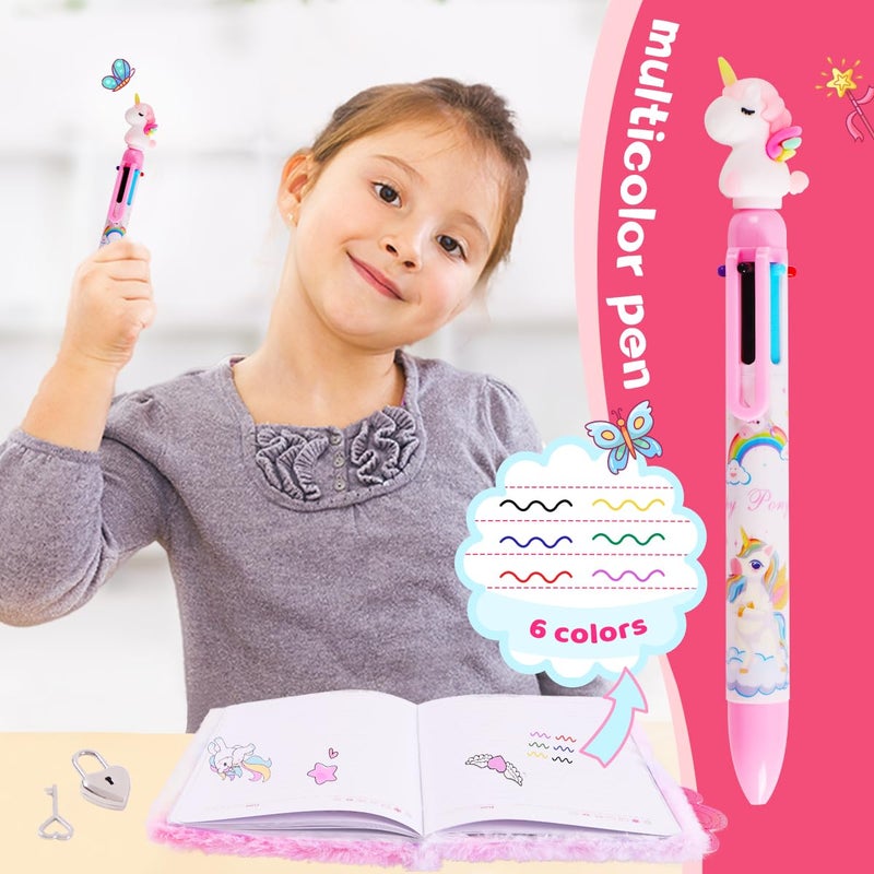 PrinBarBee Axolotl Diary for Girls with lock and keys, Kids Journal School Travel Notebook Gift Set for Writing and Drawing,Multicolored Pen, Stickers, Birthday Gift for Girls ages 6-8 - Image 4