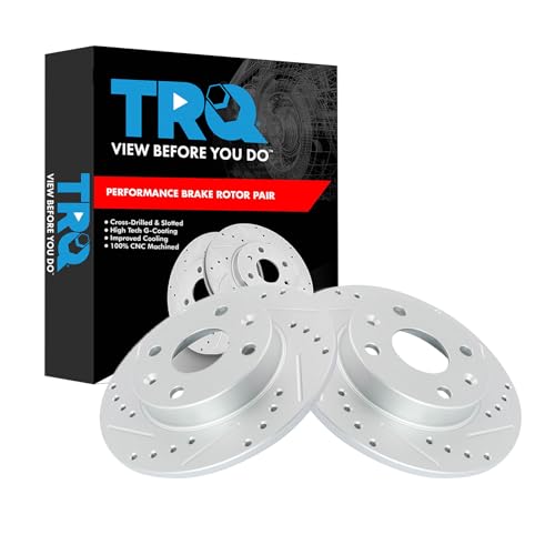 TRQ Rear Performance Brake Rotors Set Premium G-Coated Cross Drilled & Slotted Compatible with 1990-1993 Mazda Miata - Image 2