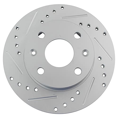 TRQ Rear Performance Brake Rotors Set Premium G-Coated Cross Drilled & Slotted Compatible with 1990-1993 Mazda Miata - Image 5