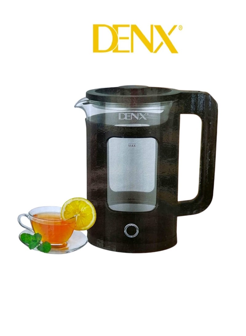 Denx Electric Kettle, 1.8 Litre Glass, Blue LED, 1500W, Auto Shut-Off, Boil-Dry Protection, BPA Free (Black) - Image 1