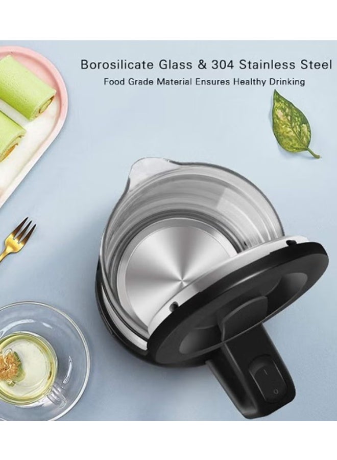 Denx Electric Kettle, 1.8 Litre Glass, Blue LED, 1500W, Auto Shut-Off, Boil-Dry Protection, BPA Free (Black) - Image 5