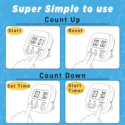 Eggssentials Pack of 4 - Kitchen Timer with Big Digital Numbers and Loud Alarm - Kitchen Timers for Cooking, Classroom for Kids, Gym, Yoga, Office. - Image 4