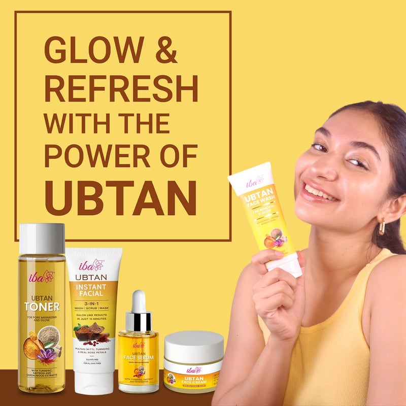 Iba Ubtan Radiance Skincare Kit for Glowing Skin Removes Tan Radiant Skin Skin Care Regime Face Wash 100ml 3 in 1 Instant Facial 100g Cream 50g Toner 130ml Serum 30ml - Image 2