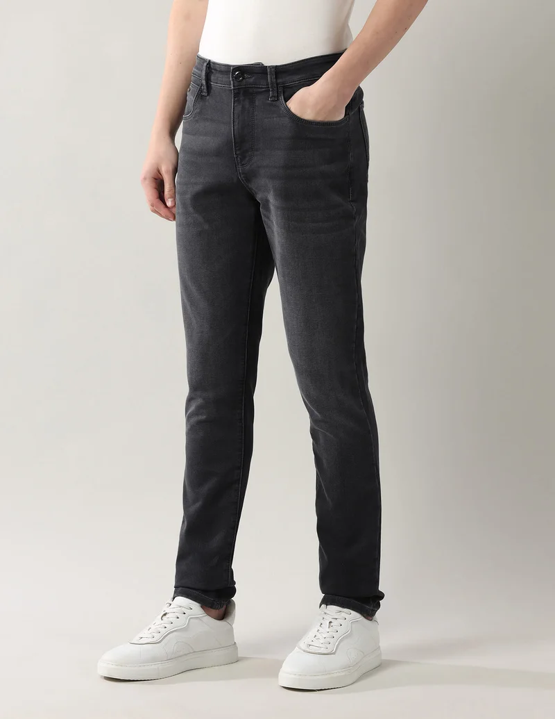 Arrow Black Slim Tapered Fit Mid Rise Jeans for Men | Best Price UAE
