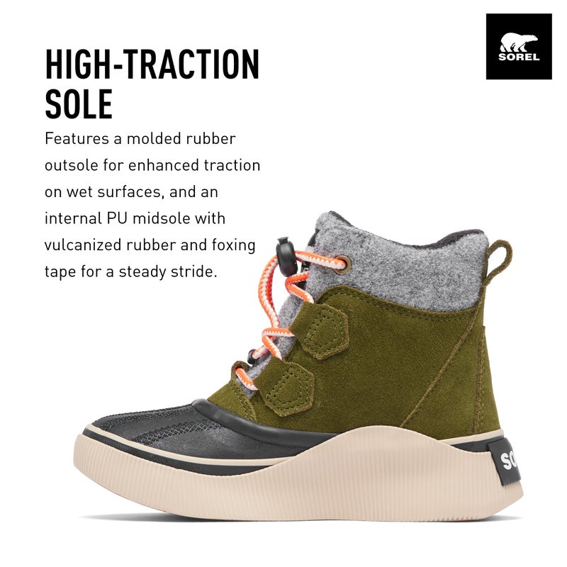 SOREL Children's Out N About lV Chillz Waterproof Boot - Utility Green, Black - 3 - Image 3