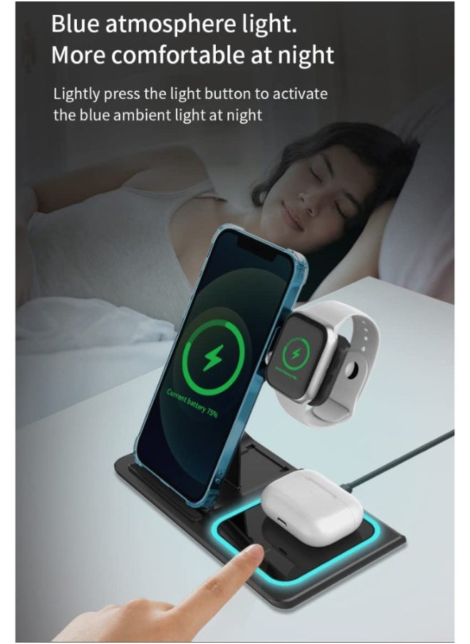 3 In 1 Fast Charging Station, Folding Wireless Charger Stand For IPhone 14, 13, 12, 11/Pro/Max/Mini/Plus, X, XR, XS/Max, SE, 8/Plus, For IWatch 1-8, For Airpods 3/2/Pro