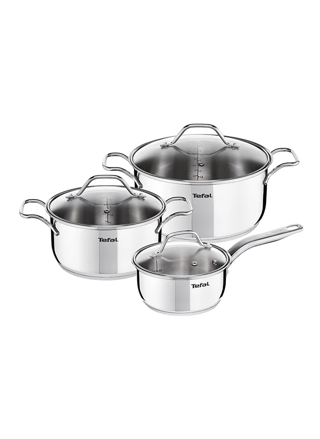 Tefal TEFAL Intuition 6 pc set | saucepan 16 cm+lid , stewpots 20/24 cm+lids | Premium Stainless Steel 18/10 | Measuring marks | Glass lid | Induction | Stewing | Boiling | Recipes | 2 Years Warranty | B864S674