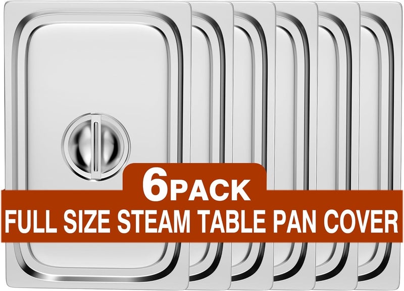WantJoin Steam Table Hotel Pan Lids - 6 Pack Plain Cover for 1/1 Full Size Stainless Steel Metal Tray Sets Food Storage Container Restaurant Chafing Dishes Commercial Buffet Warmer Catering Supplies - Image 1