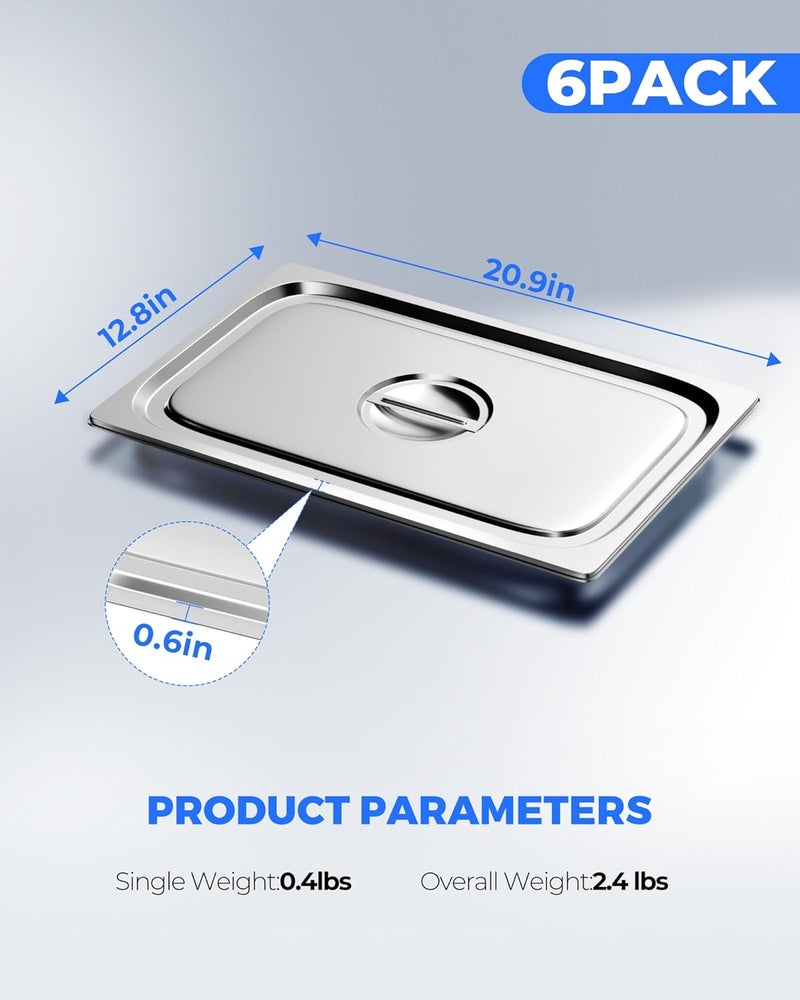 WantJoin Steam Table Hotel Pan Lids - 6 Pack Plain Cover for 1/1 Full Size Stainless Steel Metal Tray Sets Food Storage Container Restaurant Chafing Dishes Commercial Buffet Warmer Catering Supplies - Image 5