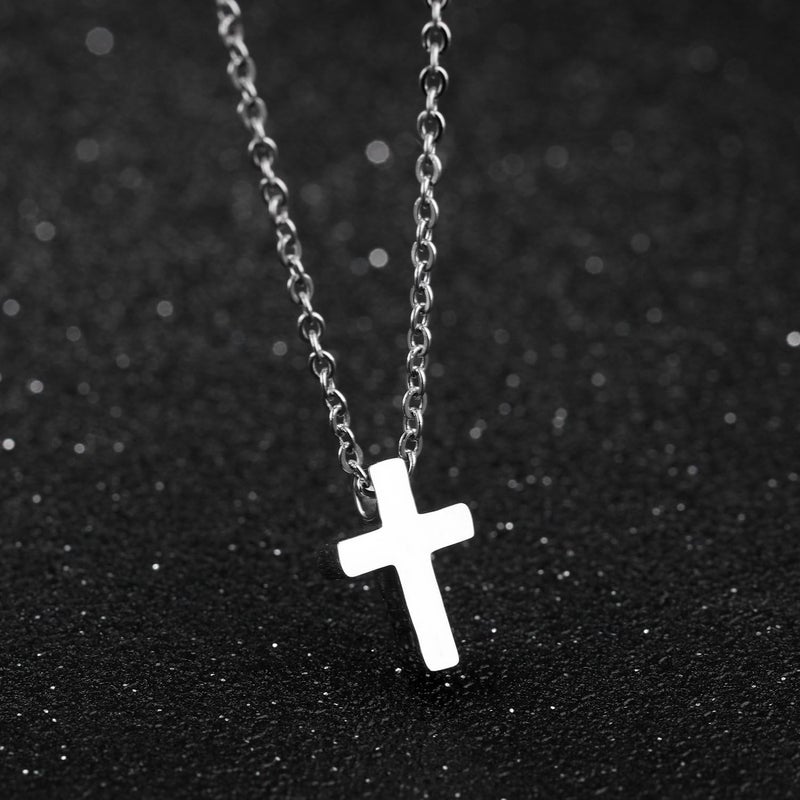 TEMICO Tiny Simple Cross Pendant for Children Boys Girls Stainless Steel Small Necklace with 16" Chain - Image 1