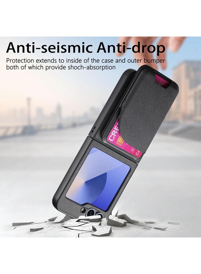 S-TOP Case For Samsung Galaxy Z Flip5 Twill Fabric Leather Skin Card Bag Magnetic Back Phone Case - Image 5