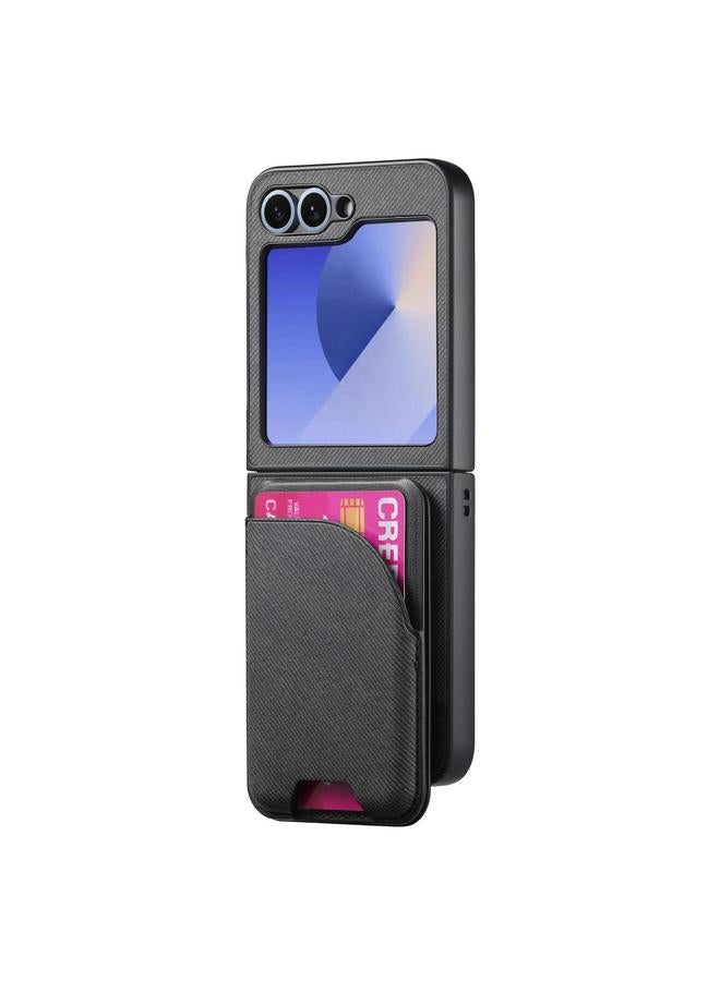 S-TOP Case For Samsung Galaxy Z Flip5 Twill Fabric Leather Skin Card Bag Magnetic Back Phone Case - Image 2