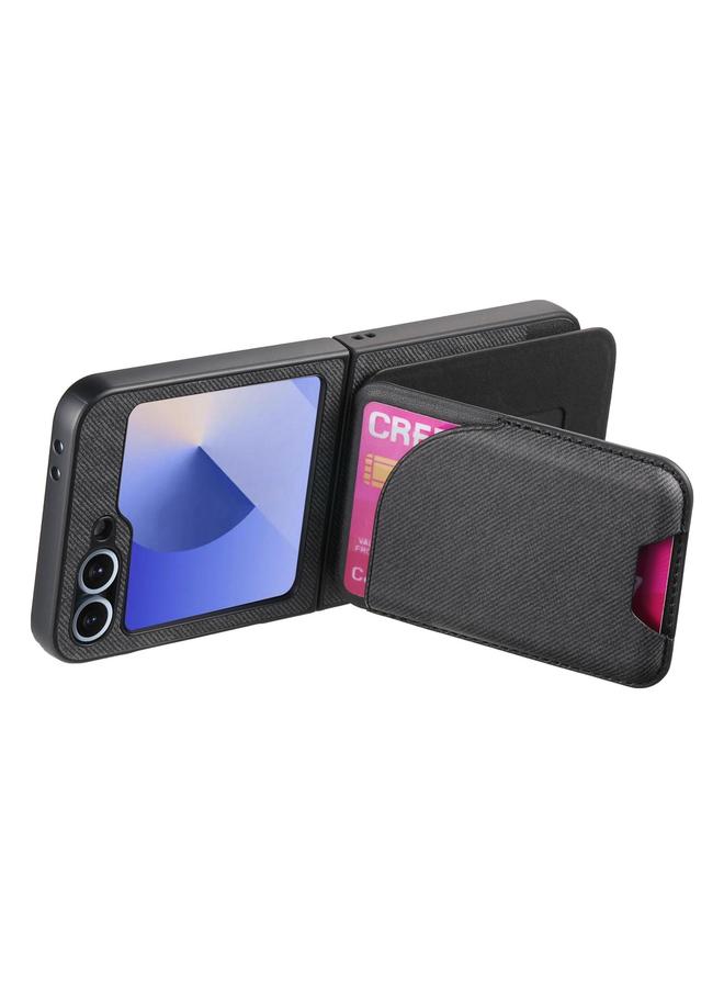 S-TOP Case For Samsung Galaxy Z Flip5 Twill Fabric Leather Skin Card Bag Magnetic Back Phone Case - Image 3