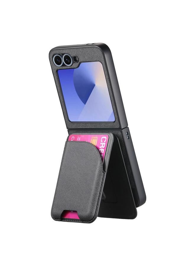S-TOP Case For Samsung Galaxy Z Flip5 Twill Fabric Leather Skin Card Bag Magnetic Back Phone Case - Image 4