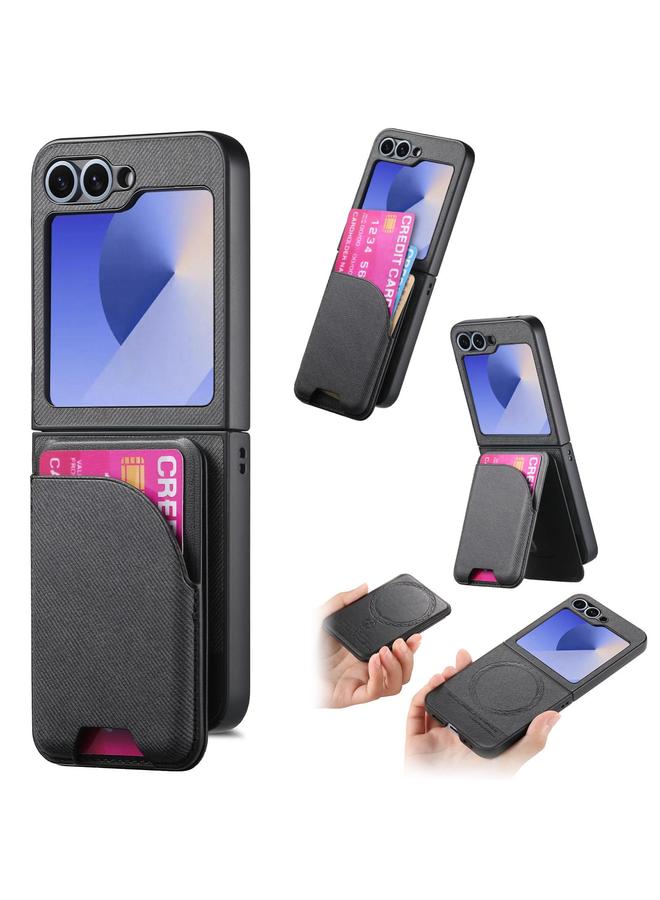 S-TOP Case For Samsung Galaxy Z Flip5 Twill Fabric Leather Skin Card Bag Magnetic Back Phone Case - Image 1