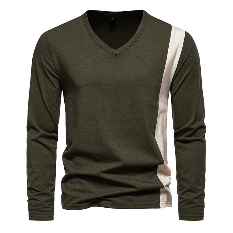 2023 Men'S Men'S V-Neck Long Sleeve British Style T-Shirt D29 - Image 1