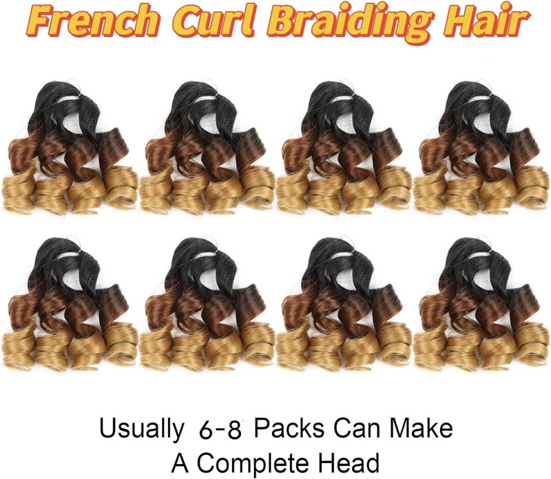 datanala French Curly Braiding Hair 14 Inch 8Pack/lot Loose Wavy Spiral Curl Braids Crochet Hair Deep Wave Synthetic Extensions Pre Stretched Bouncy (1B/30/27#) - Image 2