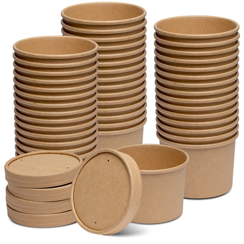 GUSTO 12 oz  25 Count Kraft Paper Food Containers with Vented Lids  To Go Hot Soup Bowls Disposable Ice Cream Cups Ideal for Hot and Cold Foods  Formerly Comfy Package