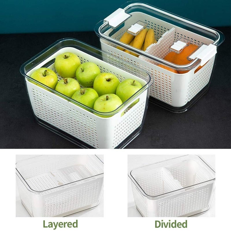 BeFunky Fresh Produce Vegetable Fruit Storage Containers Fridge Organiser Bins Draining Crisper with Strainers (4.5 Litres) White, Polyethylene Terephthalate - Image 3