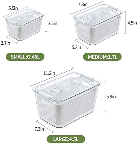 BeFunky Fresh Produce Vegetable Fruit Storage Containers Fridge Organiser Bins Draining Crisper with Strainers (4.5 Litres) White, Polyethylene Terephthalate - Image 2