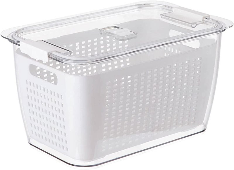 BeFunky Fresh Produce Vegetable Fruit Storage Containers Fridge Organiser Bins Draining Crisper with Strainers (4.5 Litres) White, Polyethylene Terephthalate - Image 1