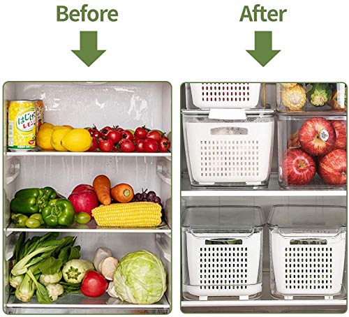 BeFunky Fresh Produce Vegetable Fruit Storage Containers Fridge Organiser Bins Draining Crisper with Strainers (4.5 Litres) White, Polyethylene Terephthalate - Image 5