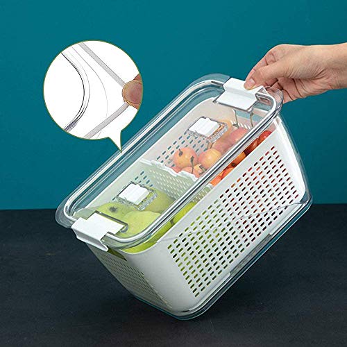 BeFunky Fresh Produce Vegetable Fruit Storage Containers Fridge Organiser Bins Draining Crisper with Strainers (4.5 Litres) White, Polyethylene Terephthalate - Image 4
