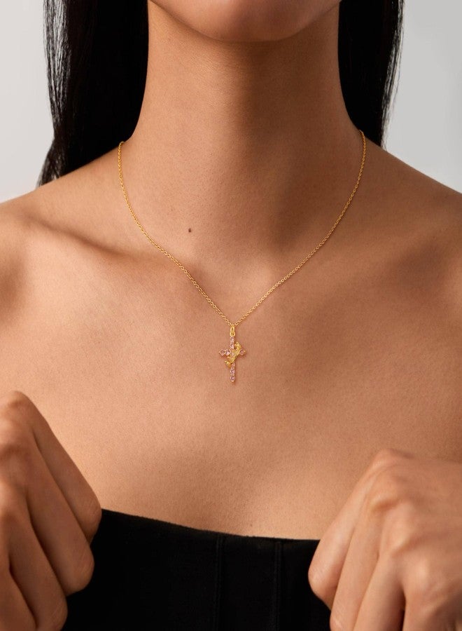 Robaice Upgraded Crown Cross Necklace for Women,14K Gold Plated & Silver Plated Crown Cross Pendant Necklace Diamond Cross Necklaces Faith Cross Jewelry First Communion Gifts, 12-Color Birthstone Necklaces - Image 4