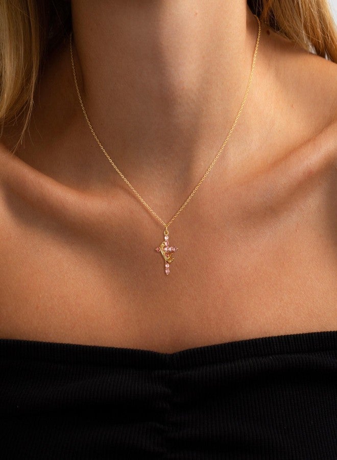 Robaice Upgraded Crown Cross Necklace for Women,14K Gold Plated & Silver Plated Crown Cross Pendant Necklace Diamond Cross Necklaces Faith Cross Jewelry First Communion Gifts, 12-Color Birthstone Necklaces - Image 2