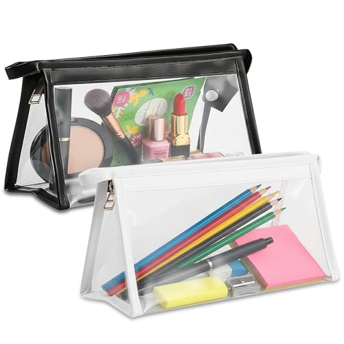 GLUN® Transparent Stationary Pouch with Zip Closing, Pack of 2 Black and White Unisex Pouch Organizer for School, Collage, Office, Multi-Purpose Pouch Pack of 2 - Image 1