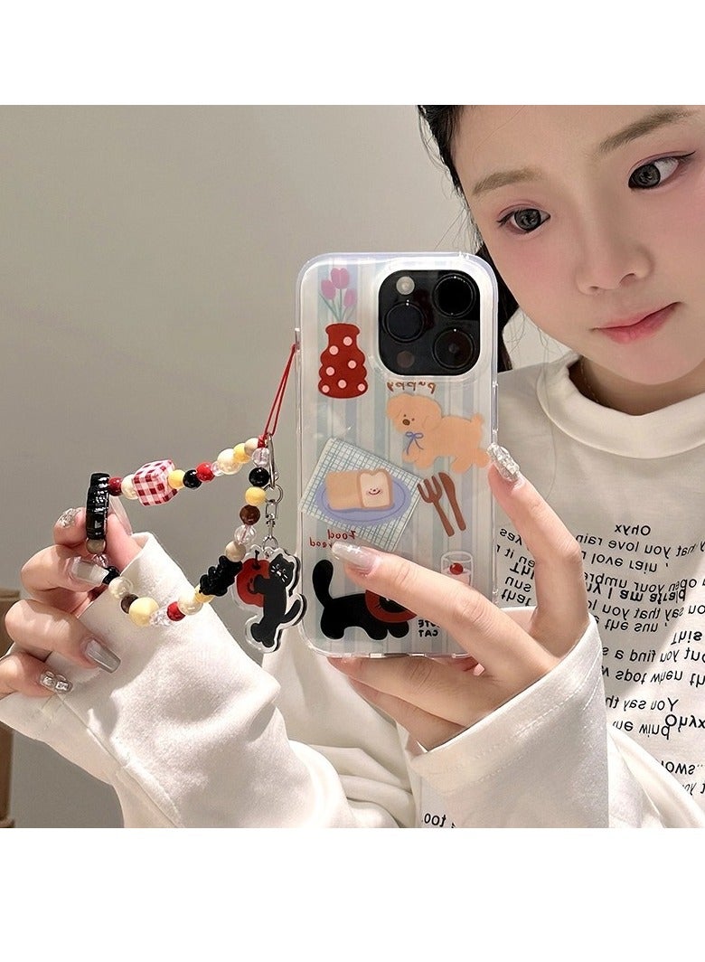 NIBEMINENT Protective TPU Case Cover For iPhone 16 Pro, Tea Colored Puppy With Bracelet