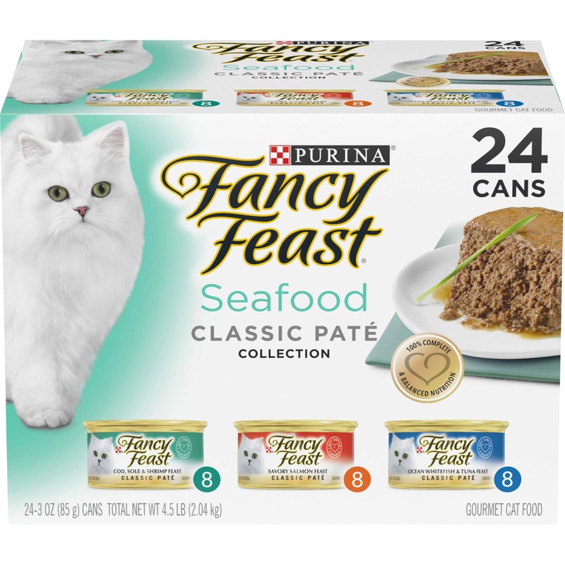 Fancy Feast Purina Fancy Feast Seafood Classic Pate Collection Grain Free Wet Cat Food Variety Pack - (Pack of 24) 3 oz. Cans - Image 1