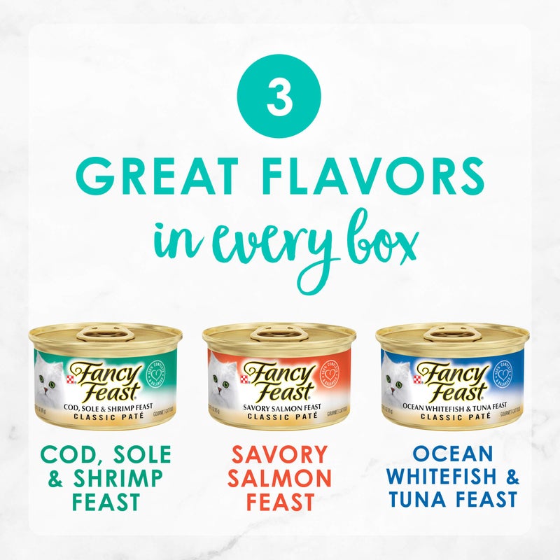 Fancy Feast Purina Fancy Feast Seafood Classic Pate Collection Grain Free Wet Cat Food Variety Pack - (Pack of 24) 3 oz. Cans - Image 2